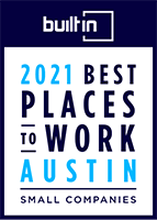 Built in Austin 2021 Best Places to Work Logo Scroll Badge