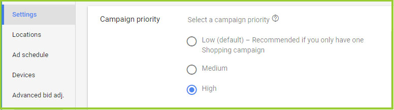 google shopping campaign priority