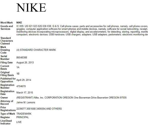 Tess Nike Trademark Example