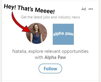 LinkedIn Follower Ad  example (Alpha Paw with arrow)